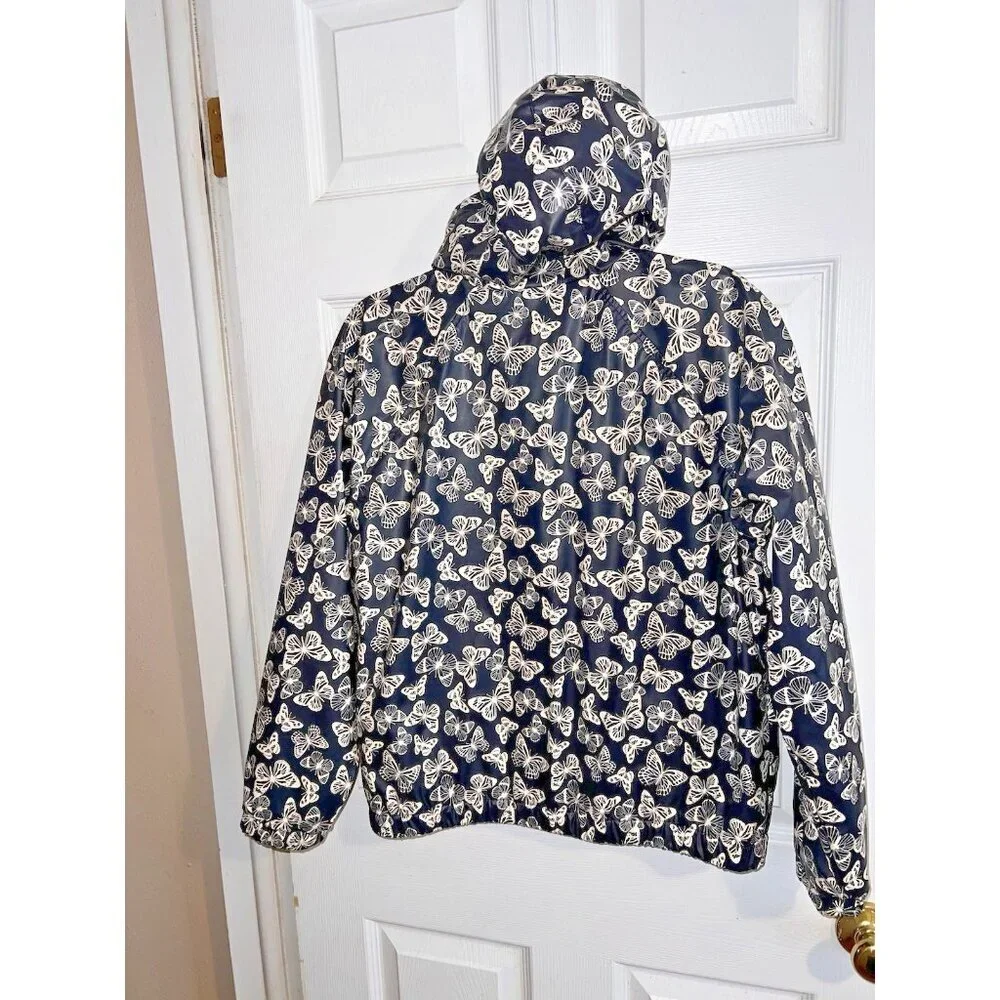 ART CLASS Black Hooded Butterflies Print Rain Jacket Sz 18 Girls Full Zip